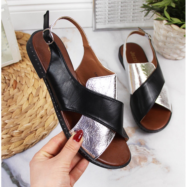 Sandali Jezzi da donna neri e argento nero d'argento 1