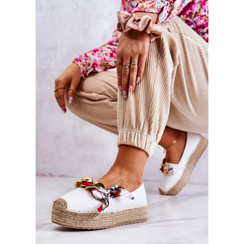 PS1 Espadrillas Da Donna In Pelle Con Catena Bianca Fantasia bianco 2