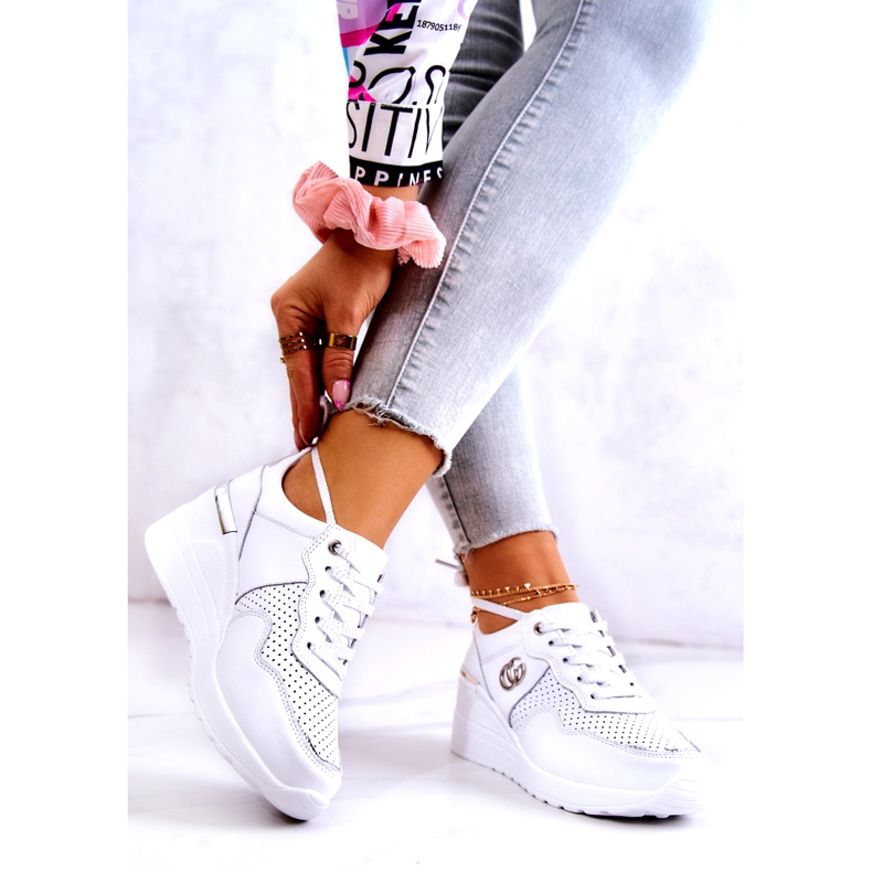S.Barski Scarpe sportive da donna in pelle Sneakers bianche Loissa bianca d'argento 2