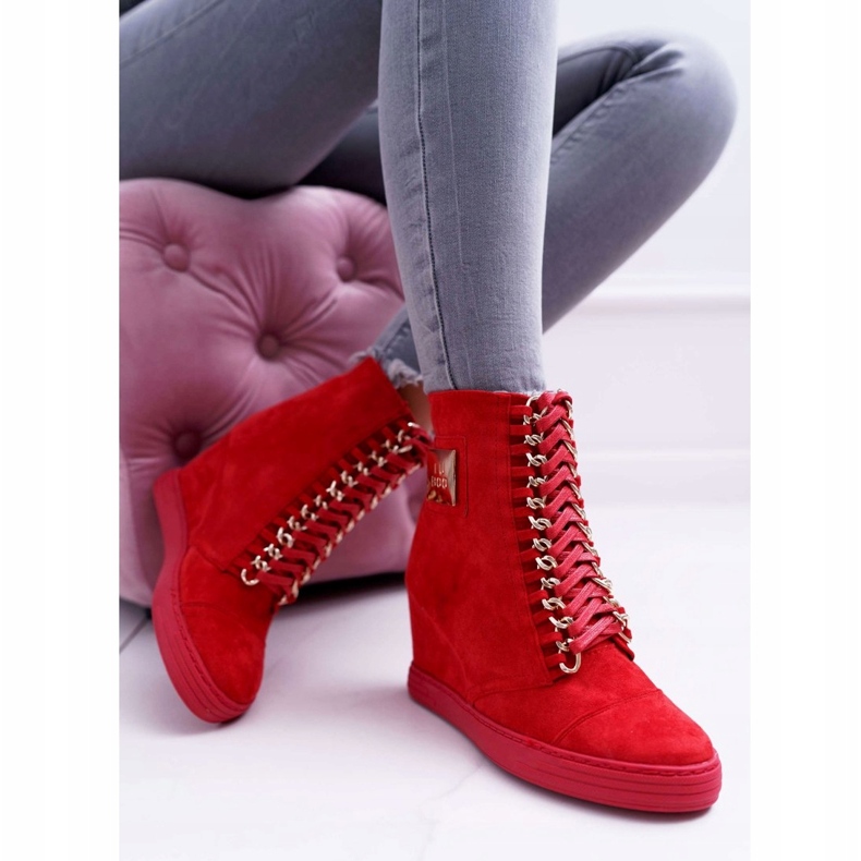 Sneakers Donna Lu Boo Con Catene Scamosciato Rosso Monica 1