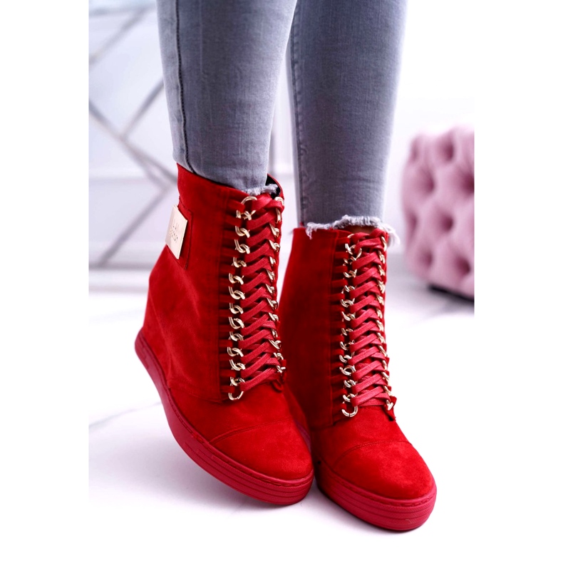 Sneakers Donna Lu Boo Con Catene Scamosciato Rosso Monica 3
