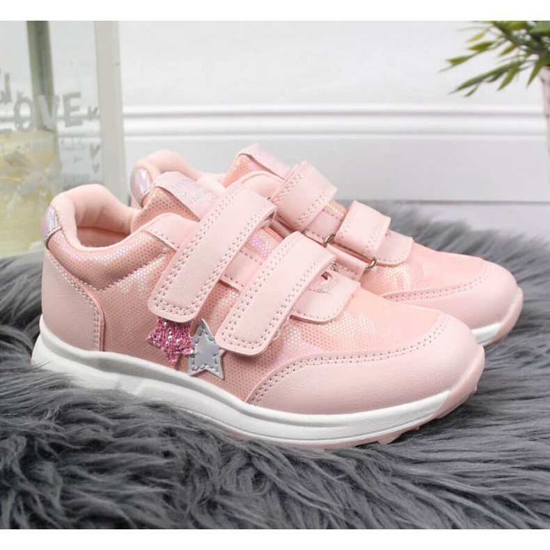 Scarpe sportive con velcro rosa Jr American Club 2
