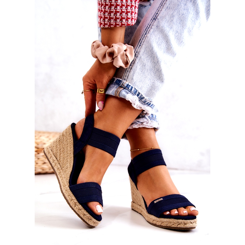 Sandali da donna con zeppa Big Star JJ274977 blu navy 2