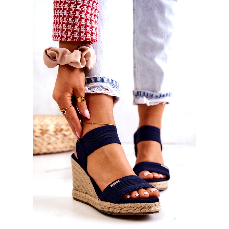 Sandali da donna con zeppa Big Star JJ274977 blu navy 1