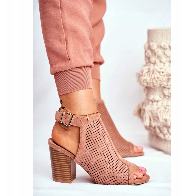 FB1 Stivali Openwork Donna Peep Toe Pink Paradise marrone 3