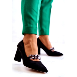 S.Barski Pompe in pelle scamosciata femminile con una catena nera nero 2