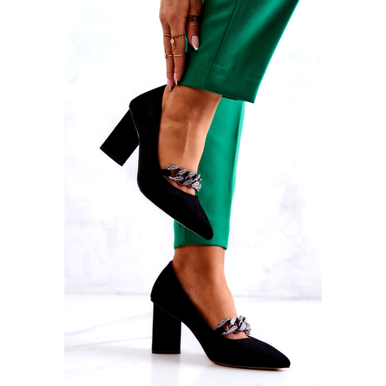 S.Barski Pompe in pelle scamosciata femminile con una catena nera nero 3
