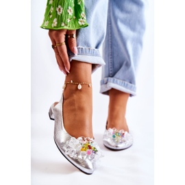 PA2 Ballerine In Pelle Su Tacchi Alti Con Decorazione Elena Argento d'argento 1