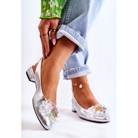 PA2 Ballerine In Pelle Su Tacchi Alti Con Decorazione Elena Argento d'argento 2