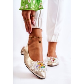 PA2 Ballerine In Pelle Su Tacchi Alti Con Ornamento Dorato Elena d'oro 1