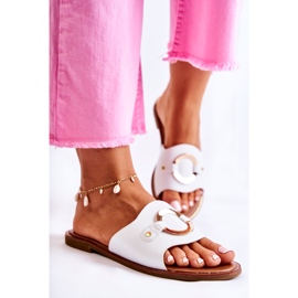 Vinceza Pantofole da donna in pelle con ornamento Marinell bianco 2