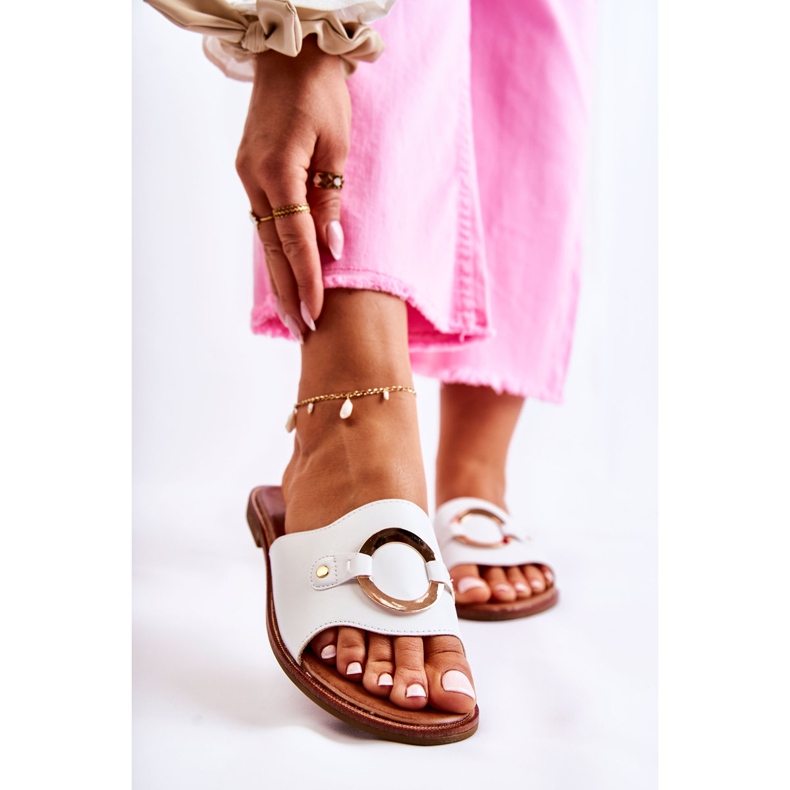 Vinceza Pantofole da donna in pelle con ornamento Marinell bianco bianca 1