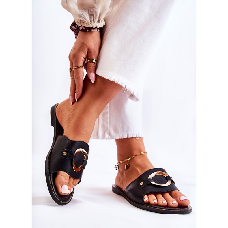 Vinceza Pantofole da donna in pelle con ornamento Marinell nero 2