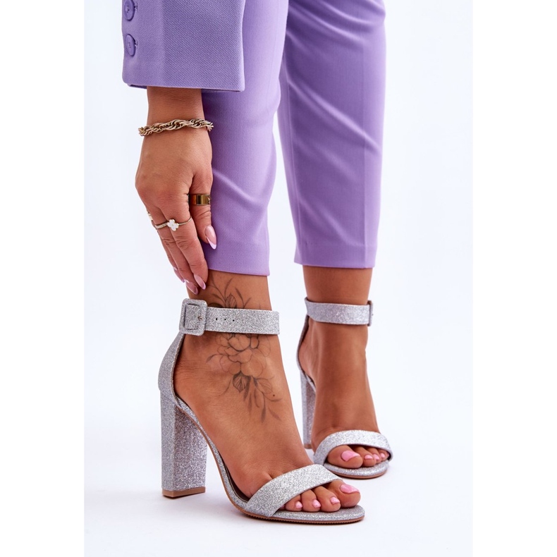 NFR Sandali da donna su un tacco Silver Glitter Joalice argento 1