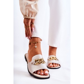 S.Barski Pantofole alla moda con una catena su un tacco piatto finezza dorata d'oro 1