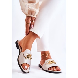 S.Barski Pantofole alla moda con una catena su un tacco piatto finezza dorata d'oro 2
