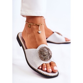 S.Barski Ciabatte Da Donna In Pelle Con Decoro Colene Argento d'argento 2