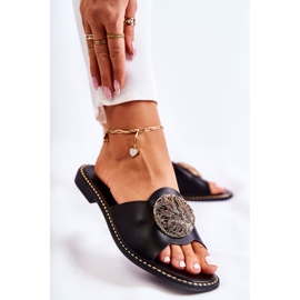 S.Barski Pantofole in pelle da donna con ornamento Colene nero 1