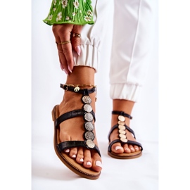 FJ1 Sandali Da Donna Con Cintura Decorativa Nera Seila nero d'oro 2