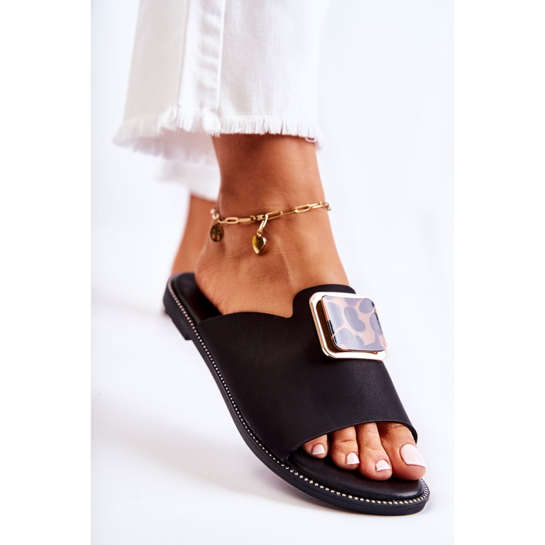 FJ1 Ciabatte Da Donna Con Elemento Decorativo Nero Leonia 1