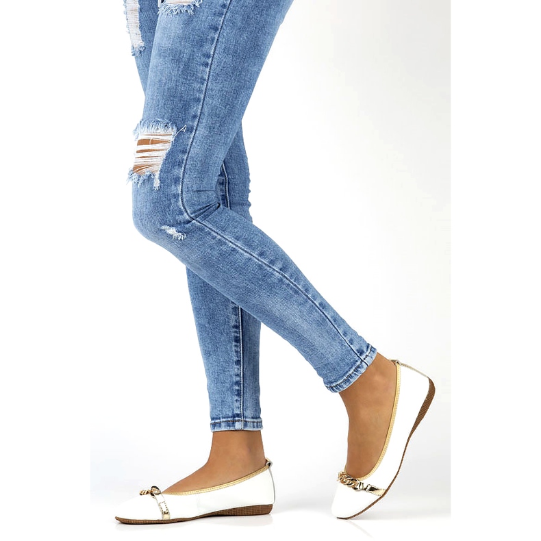 Ballerine in pelle con catena Filippo DP3709/22 bianco bianca 3