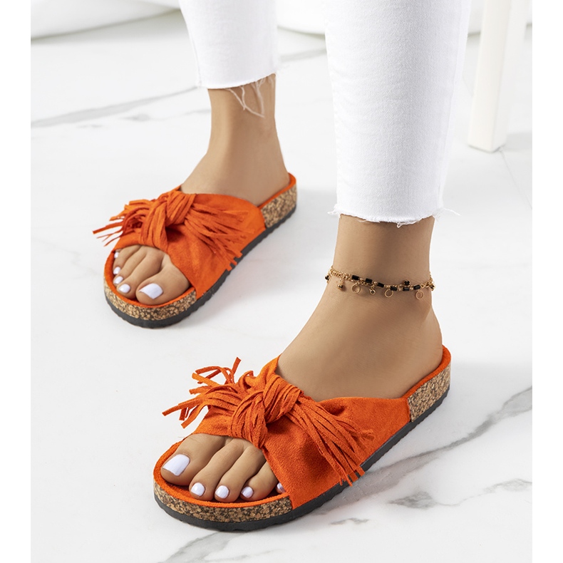 Pantofole arancioni con frange da donna arancia 2