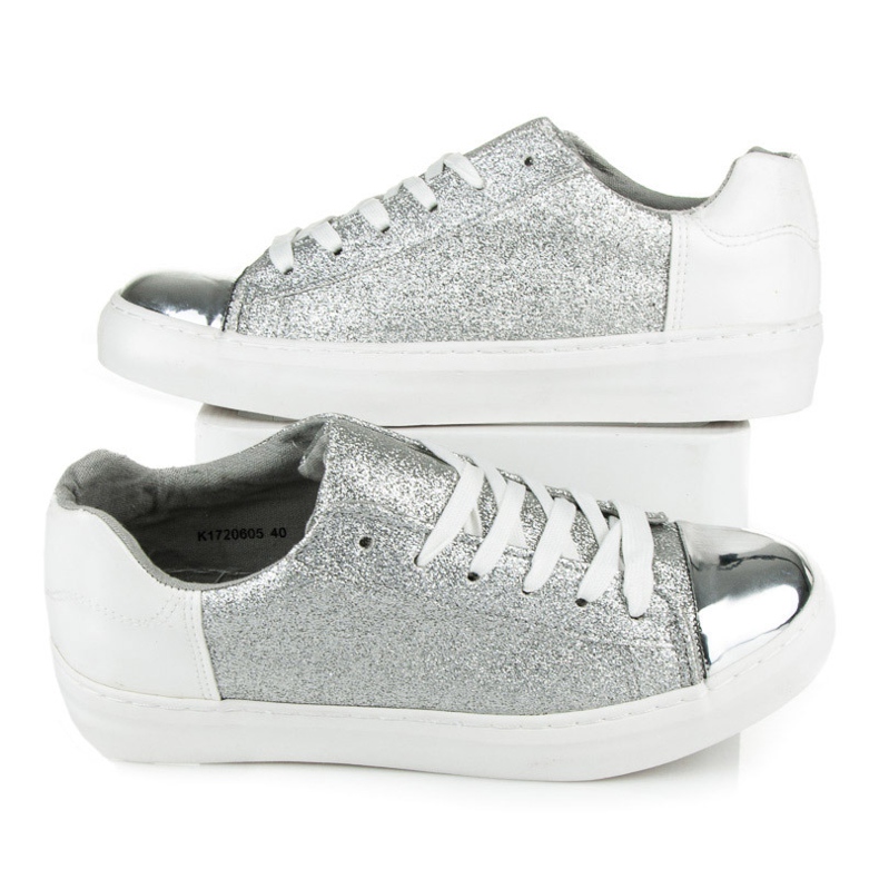 Kylie Sneakers stringate con glitter grigio 1