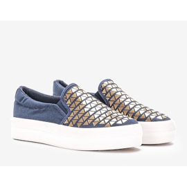 Sneakers blu navy sulla piattaforma Sandell d'oro 1
