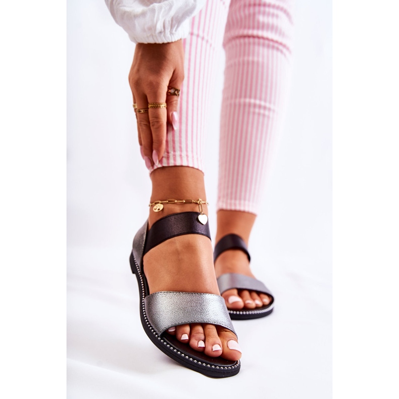 S.Barski Sandali classici con borchie Shelly argento scuro nero 1