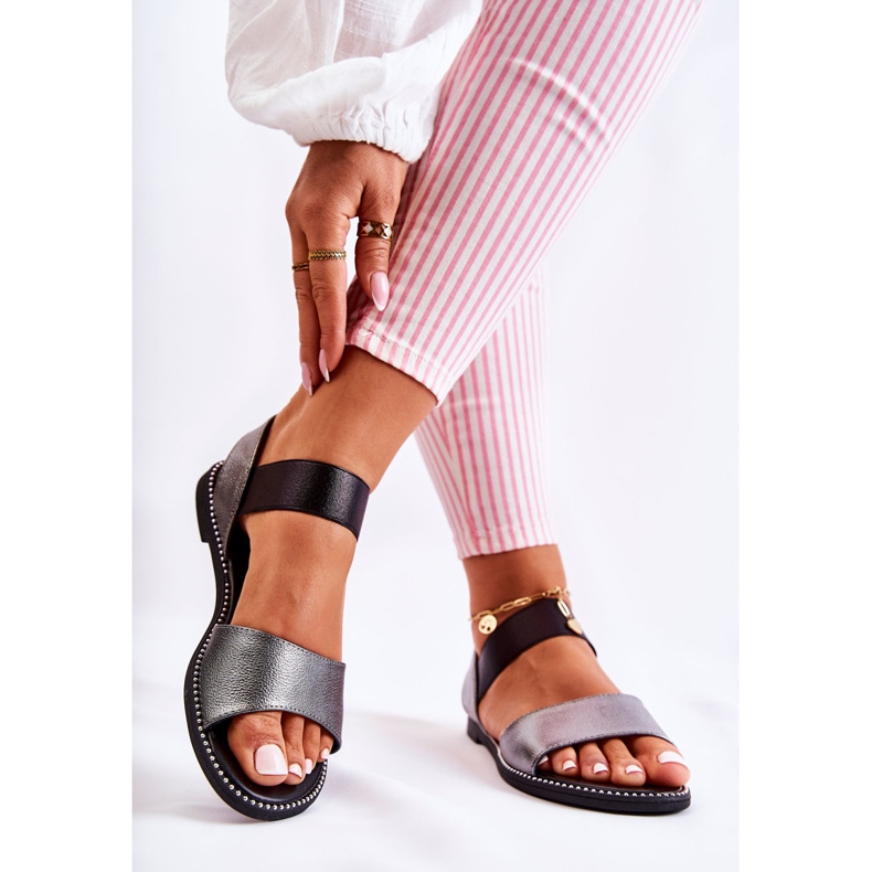 S.Barski Sandali classici con borchie Shelly argento scuro nero d'argento 2