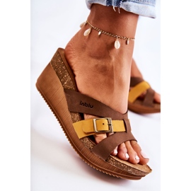 Ciabatte Donna Con Zeppa Inblu EN000024 Marrone-Giallo 2