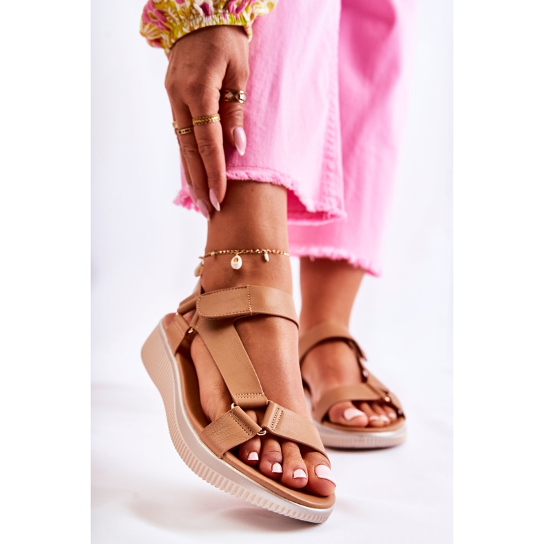 PE1 Sandali Da Donna Con Velcro Camel Clarisse marrone 1