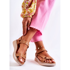 PE1 Sandali Da Donna Con Velcro Camel Clarisse marrone 2