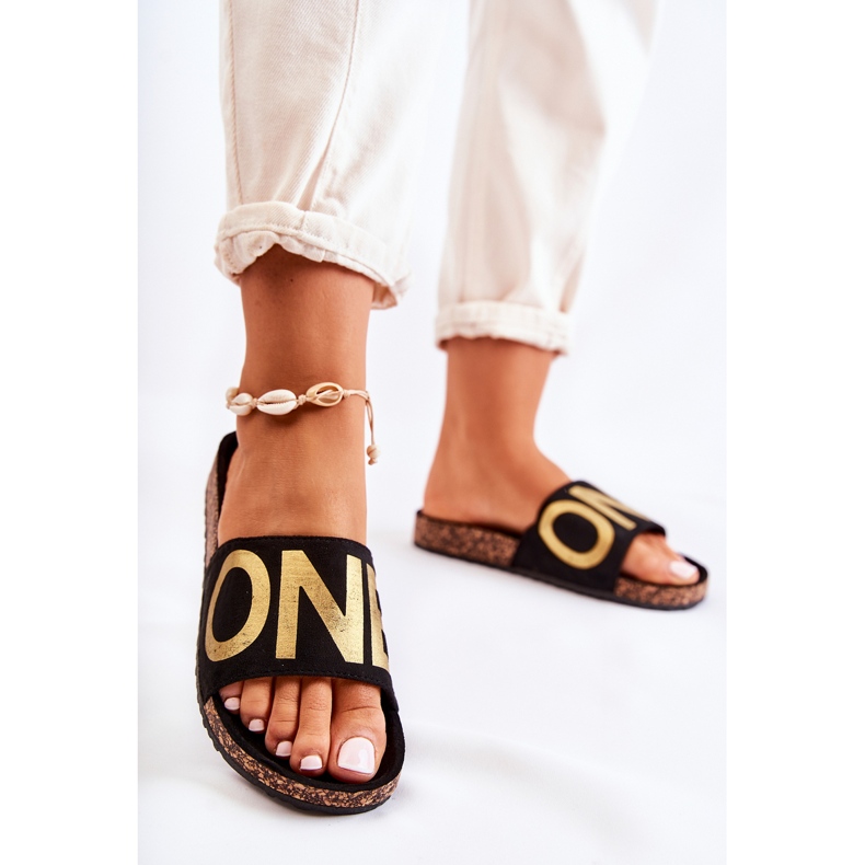 PE1 Ciabatte classiche slip-on con scritta Bahari nera e dorata nero 1