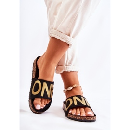PE1 Ciabatte classiche slip-on con scritta Bahari nera e dorata nero 2