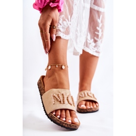 PE1 Pantofole classiche in pelle scamosciata con perline Beige Vayana 1