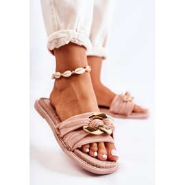 FK1 Ciabatte In Pelle Scamosciata Con Catena Decorativa Louie Rosa 2