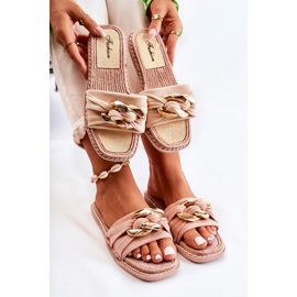 FK1 Ciabatte In Pelle Scamosciata Con Catena Decorativa Beige Louie 2