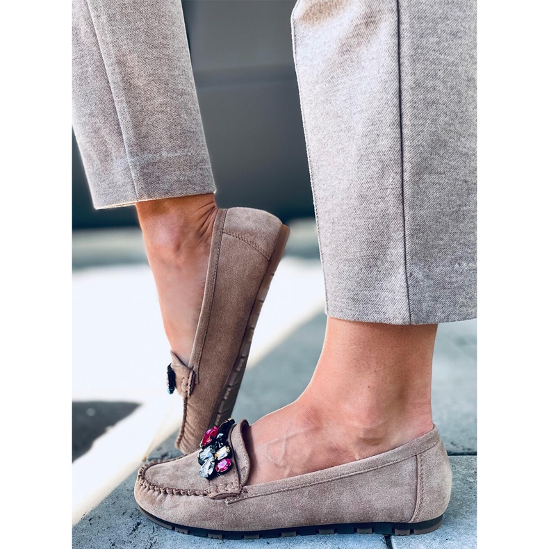 Mocassini con pietre Megara Khaki beige 1