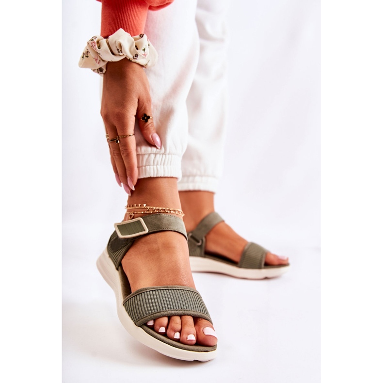 PE1 Sandali Comodi Da Donna Con Velcro Verde Sidney 1