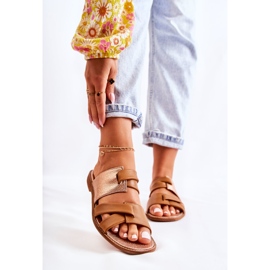 Comode Pantofole da Donna in Pelle Maciejka 05549-29 Marrone d'oro 1
