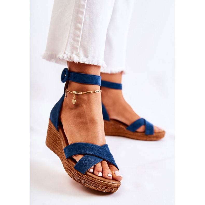 Sandali con zeppa in pelle scamosciata Maciejka 04565-06 Blu navy multicolore 2