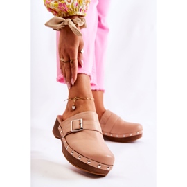 FS1 Ciabatte Da Donna Zoccoli Sul Tacco Beige Ivette 1