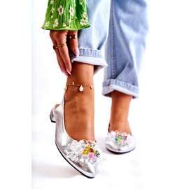 PA2 Ballerine In Pelle Su Tacchi Alti Con Decorazione Elena Argento d'argento 1