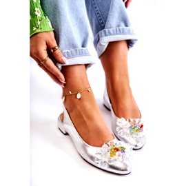 PA2 Ballerine In Pelle Su Tacchi Alti Con Decorazione Elena Argento d'argento 4