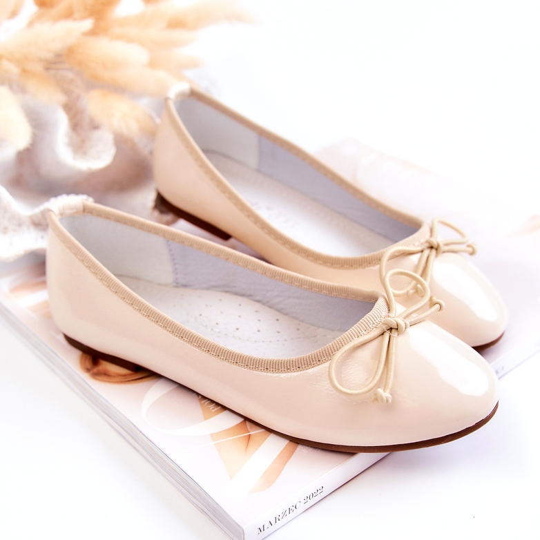 S.Barski Ballerine per bambini in vernice con fiocco, beige 3