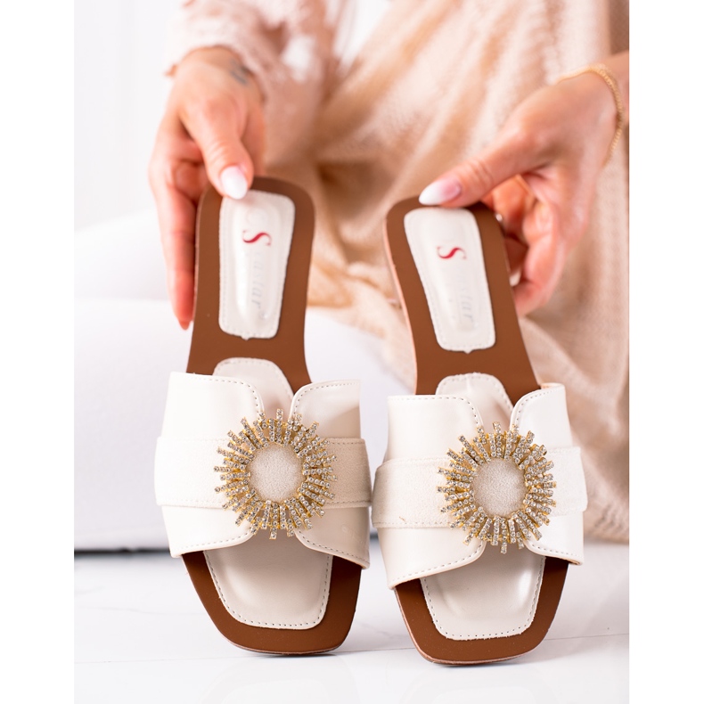 Seastar Ciabatte Con Decoro In Cubic Zirconia beige 1