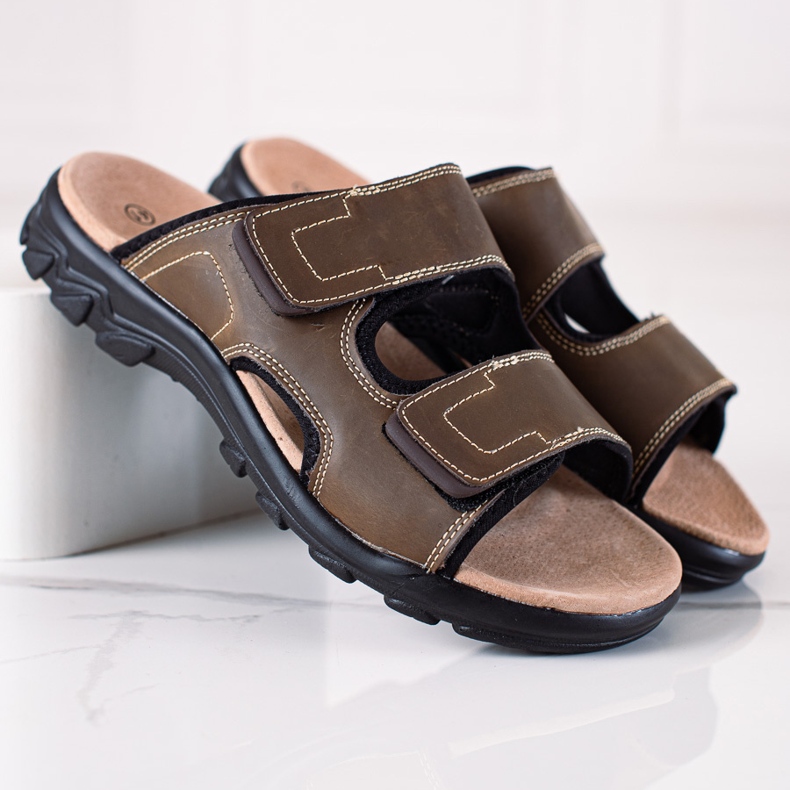 DK Pantofole da uomo in pelle marrone 1