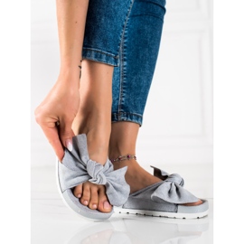 SHELOVET Ciabatte alla moda con fiocco grigio 1