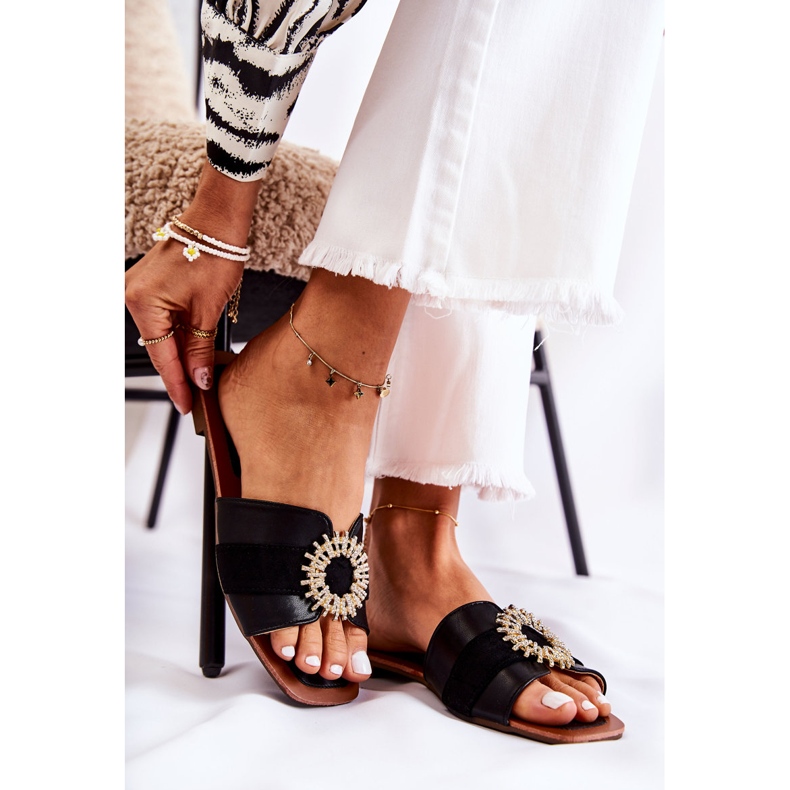 PS1 Comode Pantofole Da Donna Con Ornamento Ginera Nero 1